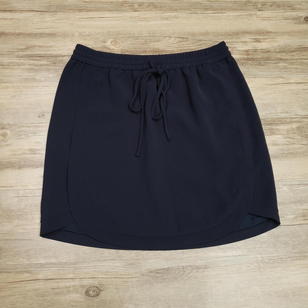 J.Crew Skirt Womens 4 Navy Blue Solid A-Line Elastic Waist Lined Pockets Casual